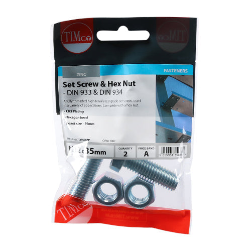 Set Screws & Hex Nuts - Grade 8.8 - Zinc - M12 x 35