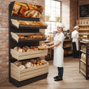 Premium Wooden Bakery Display with Bucket Shelves, Multi-Tier Design for Optimal Product Presentation