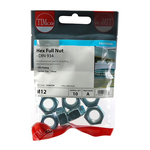 Hex Full Nuts - Zinc - M12