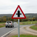 Premium Crossroads Ahead Post Mounted Sign - Junction Warning with Right of Way Indicators