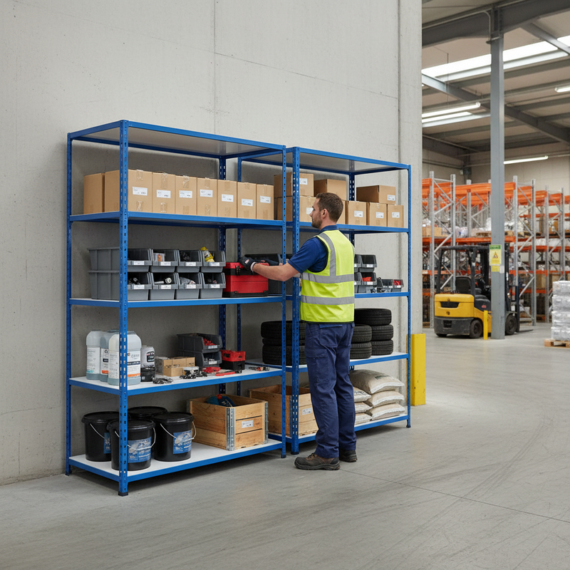 Heavy Duty Industrial Shelving - 2440mm High - 200kg Capacity - Melamine - Blue