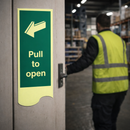 Pull To Open Photoluminescent Door Plate Sign – 75mm x 300mm – Rigid Plastic – Indoor Safety
