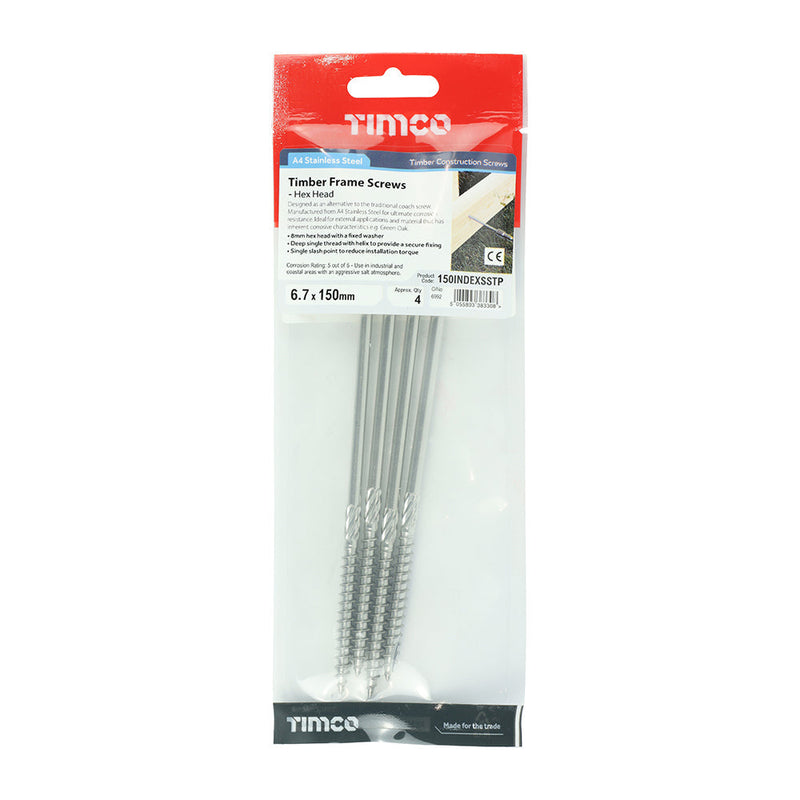 Timber Screws - Hex - Stainless Steel - 6.7 x 150