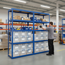 2x Heavy Duty Shelving Units - 2130mm High - Blue with 12x 33.5L Storage Boxes