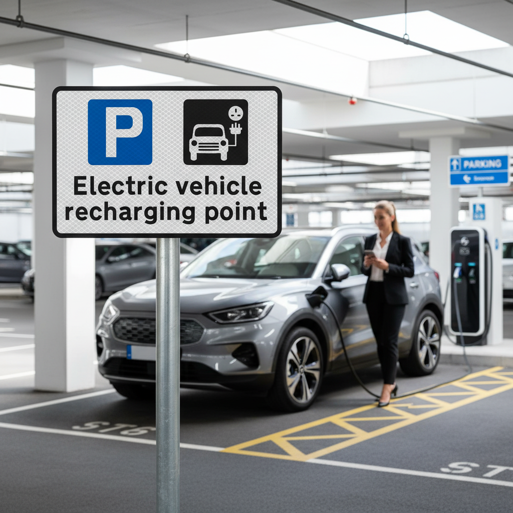 Premium Electric Vehicle Recharging Point Sign for Post Mounting with