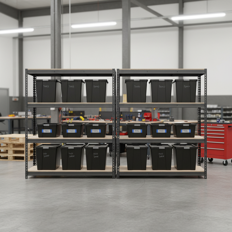 Premium Heavy Duty Shelving with 12x 37L Plastic Storage Boxes - 2200mm High
