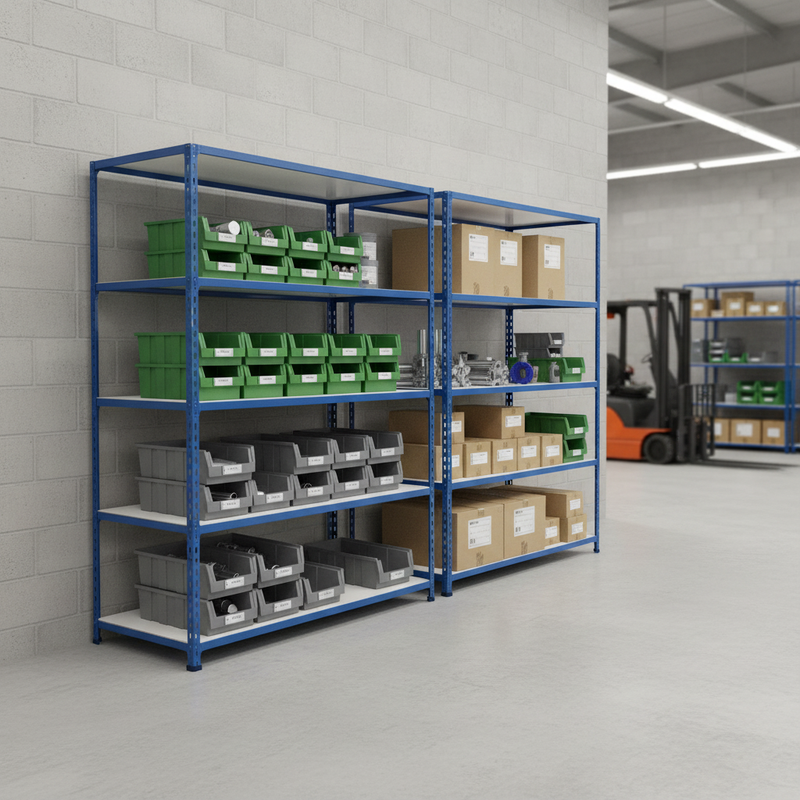 Premium Industrial Shelving - 1830mm High - 200kg Load Capacity - Melamine - Blue Finish