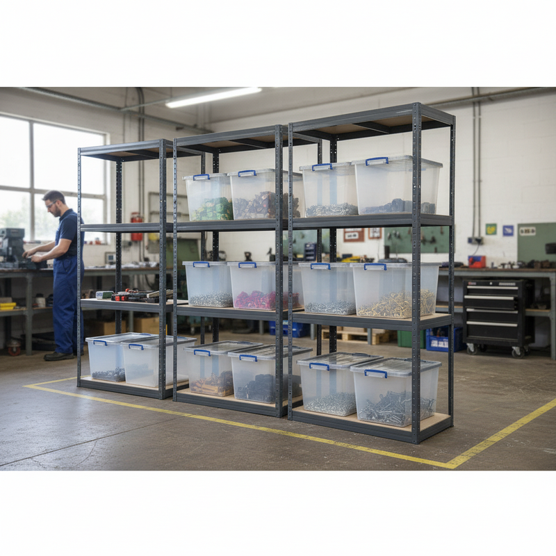 Premium Shelving Units with 8 Clear Plastic Storage Boxes - 1600mm High