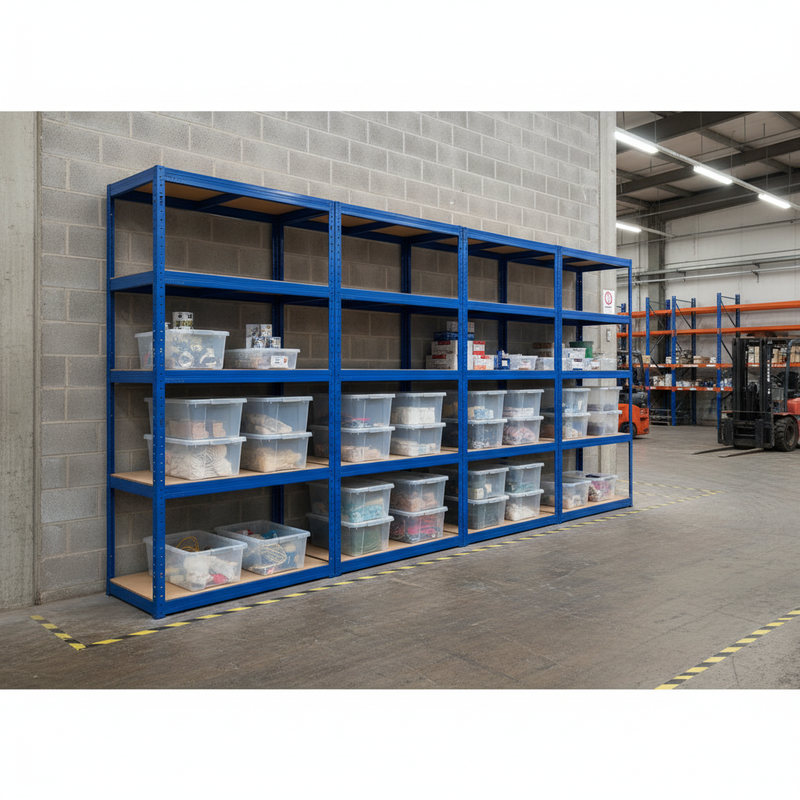 Heavy Duty Shelving Units with 12x 60L Plastic Storage Boxes - 2130mm High