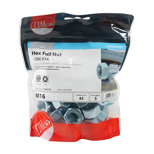 Hex Full Nuts - Zinc - M16