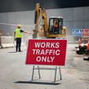 Premium Quick Fit WORKS TRAFFIC ONLY Sign 1050x750mm for Work Vehicle Access Safety