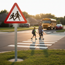 Professional Caution Children Crossing Road Sign - Durable Safety Warning for School Zones and Playgrounds, Available in Multiple Sizes