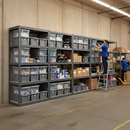 Premium 4x Shelving Units - 1800mm High - Grey with 12x 60L Plastic Storage Boxes