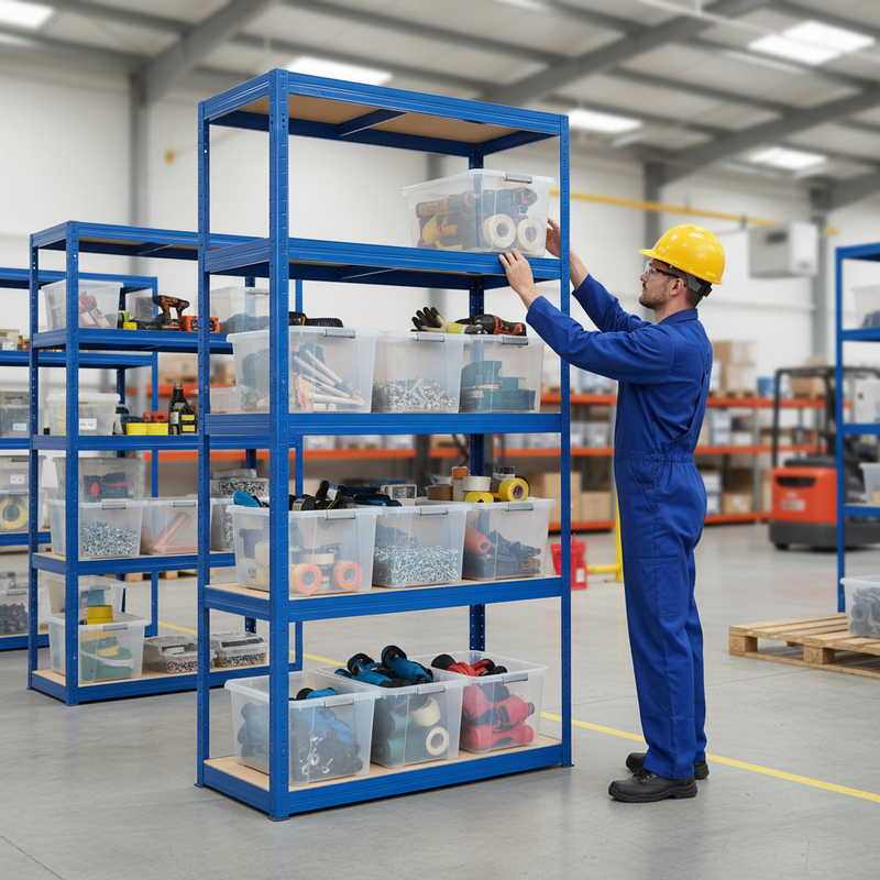 Premium Heavy Duty Shelving Unit - 1800mm High with 12x 60L Plastic Storage Boxes