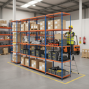 3x Premium Industrial Shelving - 2440mm High - 200kg Load Capacity - Steel - Blue & Orange