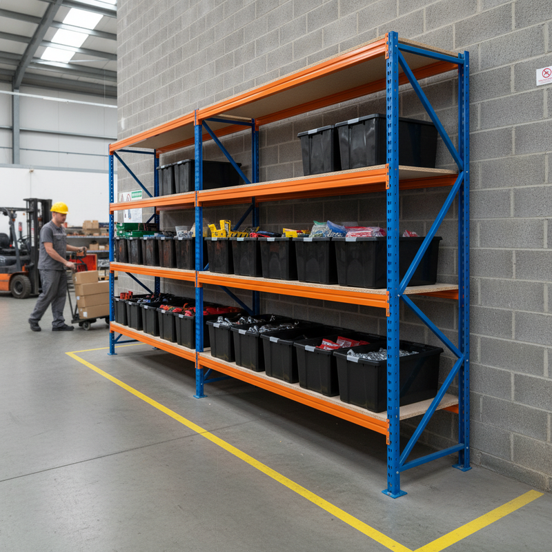 3x Industrial Heavy Duty Shelving - 1800mm High with 8x 37L Storage Boxes