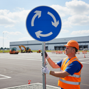 Professional Circular Mini Roundabout Sign for Road Traffic Control - Durable Composite Material with Post-Mounting Capability