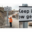 Premium Post Mounted Supplementary Sign - Keep in Low Gear Warning for Vehicle Control on Steep Gradients