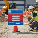Premium Customizable Dry Wipe Information Cone Sign 750x750mm for Roadworks with Emergency Contact and Job Details