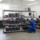 2x Premium Heavy Duty Shelving - 1800mm High - Grey with 8x 37L Plastic Storage Boxes