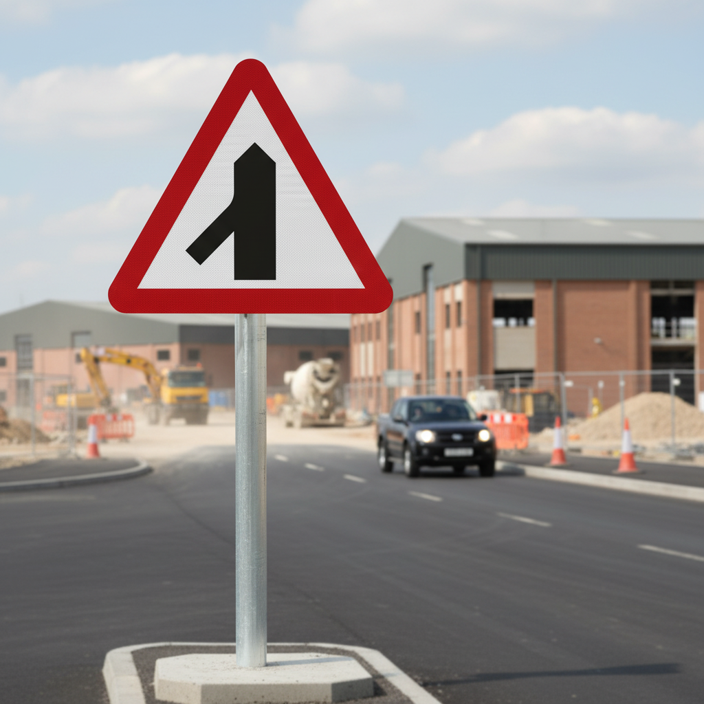 Premium Traffic Joins From Left Post Mounted Sign - High Visibility Ju