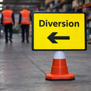 Diversion Left Reflective Cone Sign – 600mm x 450mm – Polypropylene – Road Safety