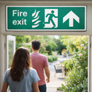 Fire Exit Safety Signs – Arrow Up with Flames & Running Man – Indoor/Outdoor Use