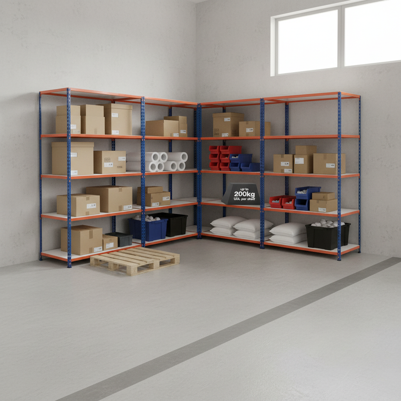 Premium Industrial Shelving - 1830mm High - 200kg Capacity - Blue & Orange