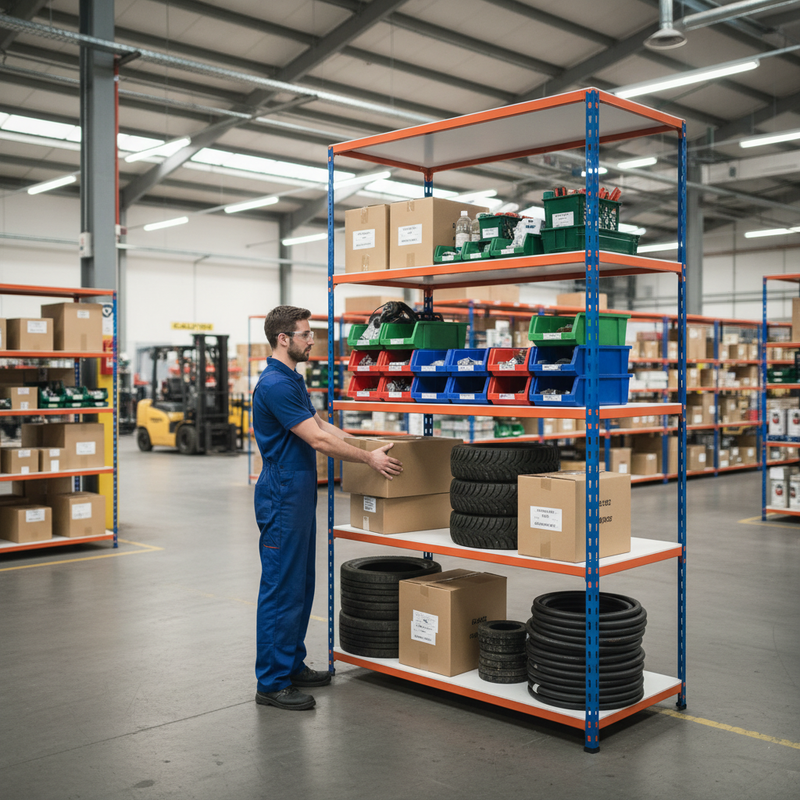 Heavy Duty Industrial Shelving - 1830mm High - 200kg Capacity - Melamine - Blue & Orange