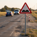 Premium Post Mounted Uneven Road Ahead Sign - Durable Warning for Road Surface Hazards