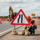 Premium Reversible Quick Fit Road Narrows Sign - 750mm Plastic with Adjustable Blanking Plate for Dual-Sided Visibility