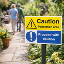 Caution Pedestrian Area Proceed with Caution Sign – 1mm Rigid Plastic – Indoor/Outdoor Use