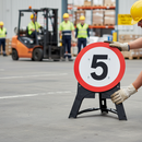 Premium 5mph Speed Limit Sign with QuickFit Stand, Easy Deploy for Construction and Events, Dia. 670mm