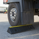 Premium Heavy Duty Recycled Rubber HGV Wheel Stops with Hi-Vis Yellow Markings for Enhanced Visibility and Protection