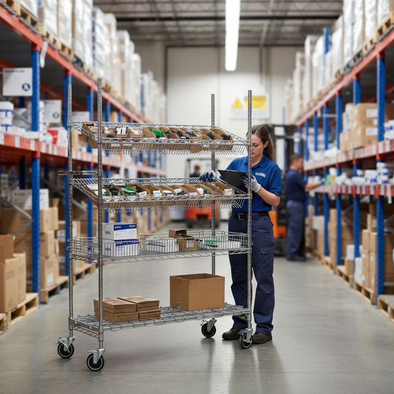 Premium Wire Picking Cart with Two Sloping Shelves - 4 Levels