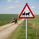 Premium Horse-Drawn Vehicles Ahead Warning Sign - Triangular Design for Road Safety, Available in Multiple Sizes