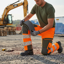 High-Performance Safe Trousers With Kneepad Pockets - Hi-Vis Orange/Moss Green