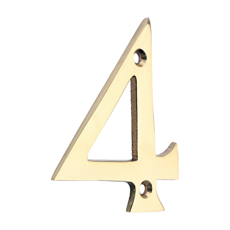 Door Numeral 4 - Polished Brass - 75mm