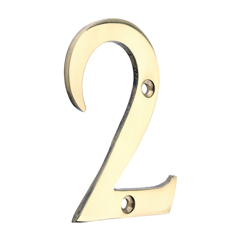 Door Numeral 2 - Polished Brass - 76mm