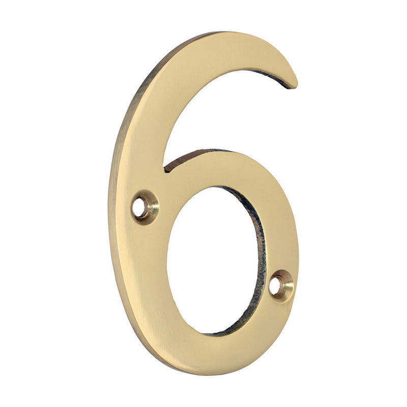 Door Numeral 6 - Polished Brass - 75mm