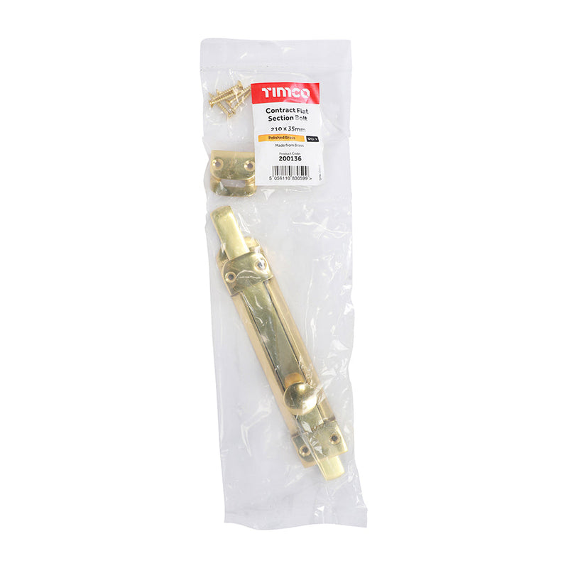 Contract Flat Section Bolt - Polished Brass - 210 x 35mm