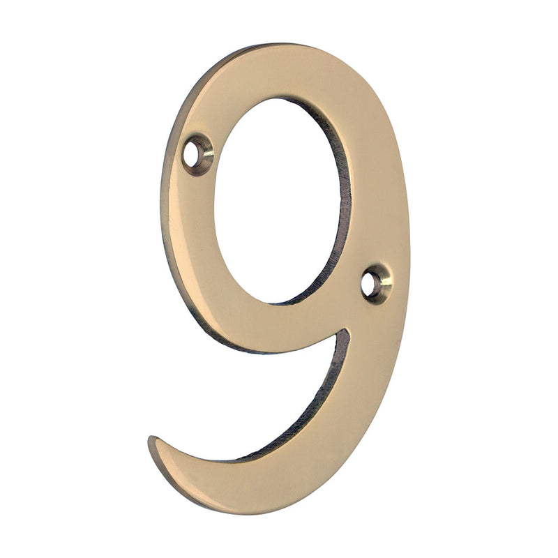 Door Numeral 9 - Polished Brass - 75mm