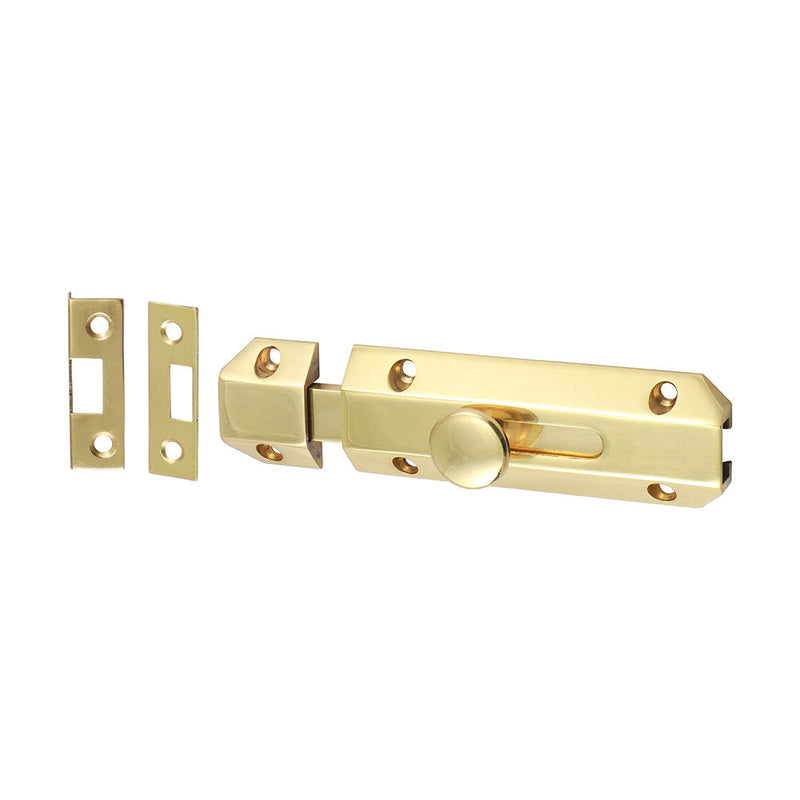 Architectural Flat Section Bolt - Polished Brass - 100 x 35mm