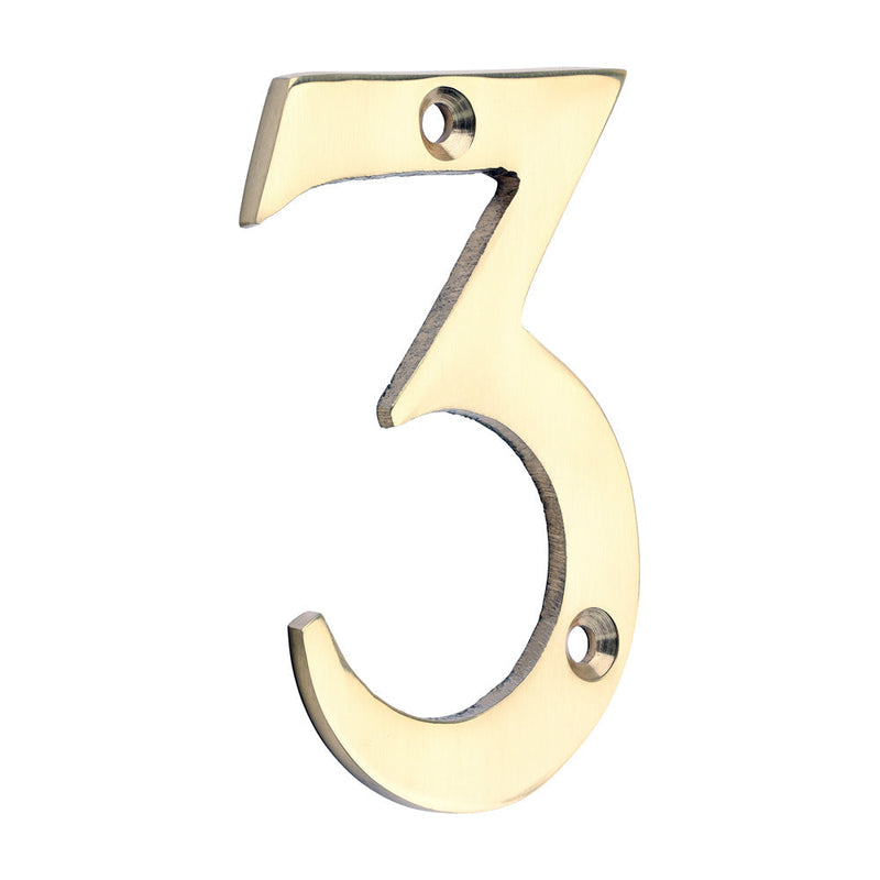 Door Numeral 3 - Polished Brass - 75mm