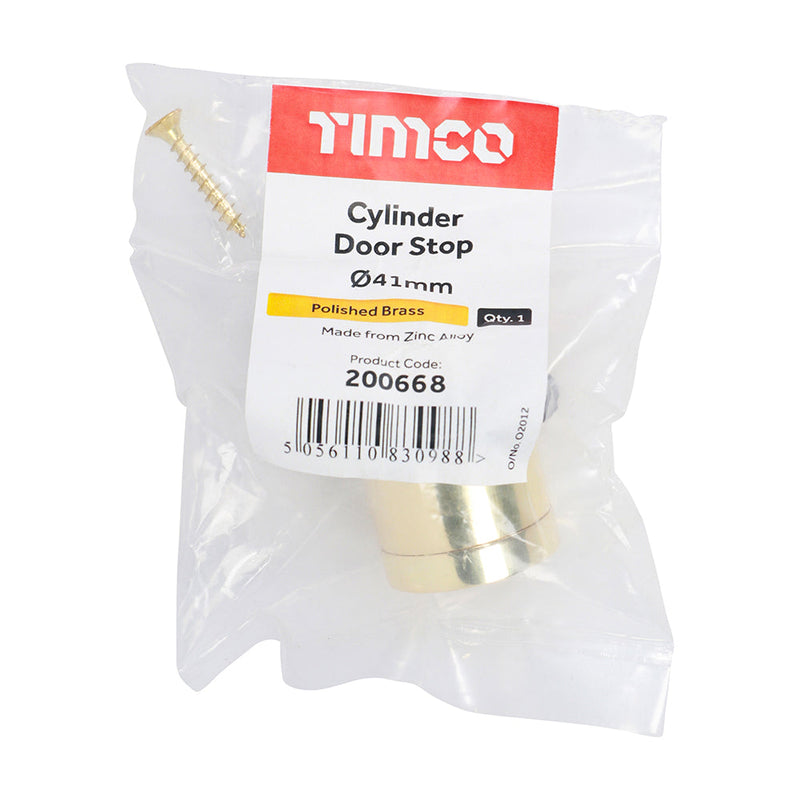 Cylinder Door Stop - Polished Brass - 41mm