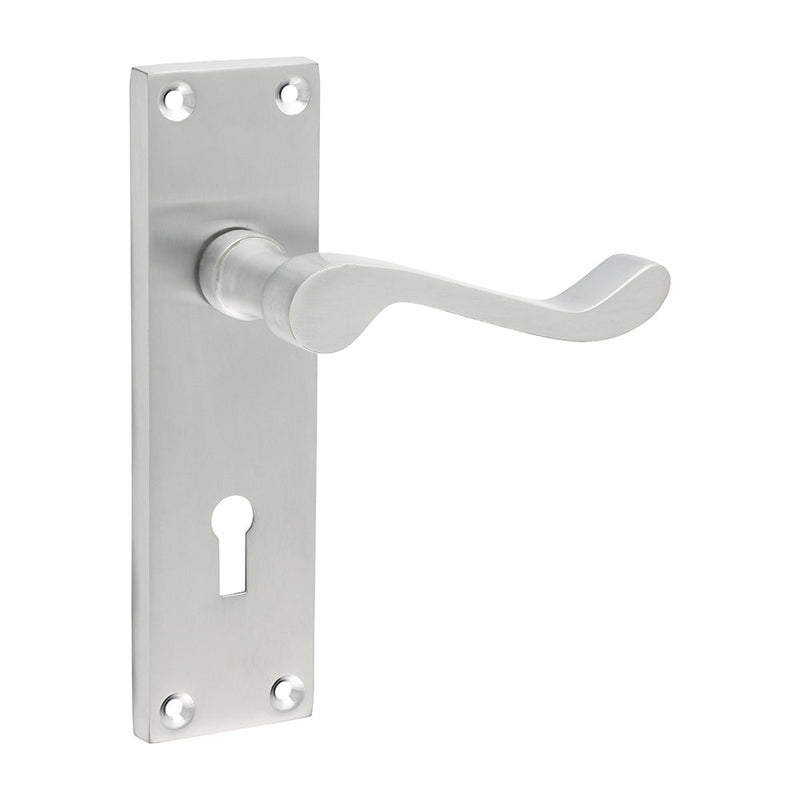 Victorian Scroll Lock Handles - Satin Chrome - 152 x 42