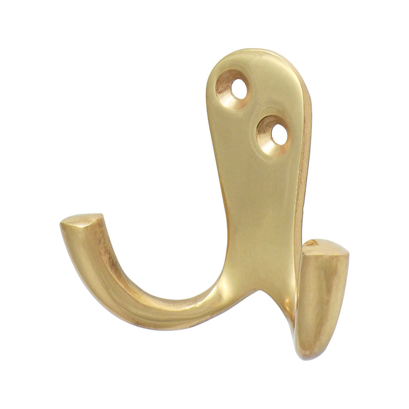 Double Robe Hook - Polished Brass - 47 x 24mm
