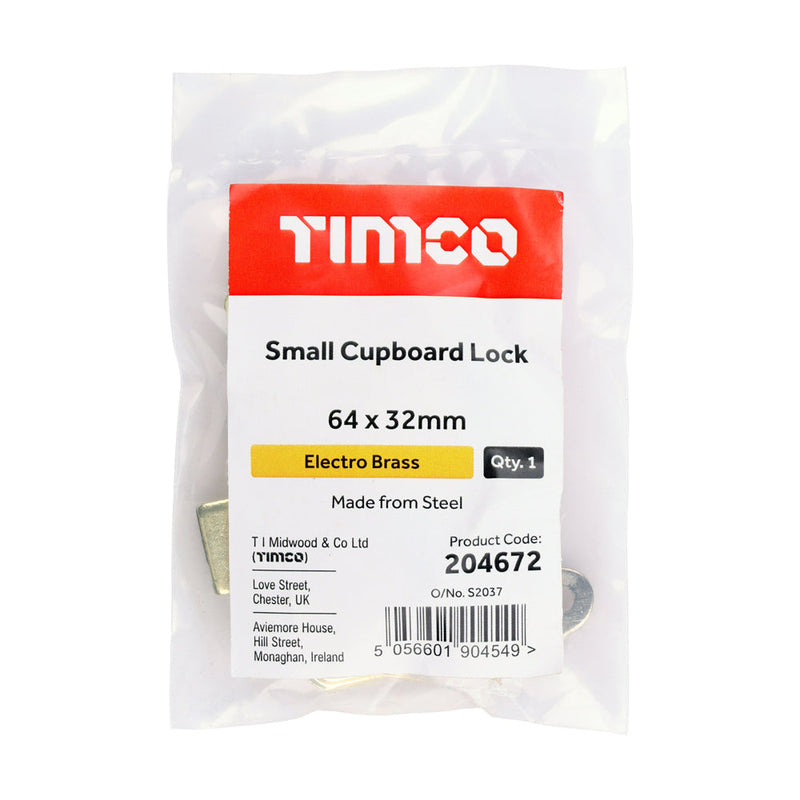 Small Cupboard Lock - Electro Brass - 64 x 32