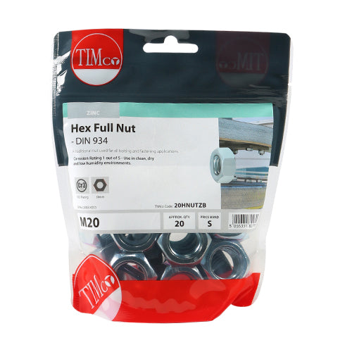 Hex Full Nuts - Zinc - M20