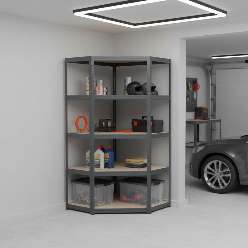 Premium Garage Corner Shelving Unit - 1800mm High - 250kg Capacity - Grey